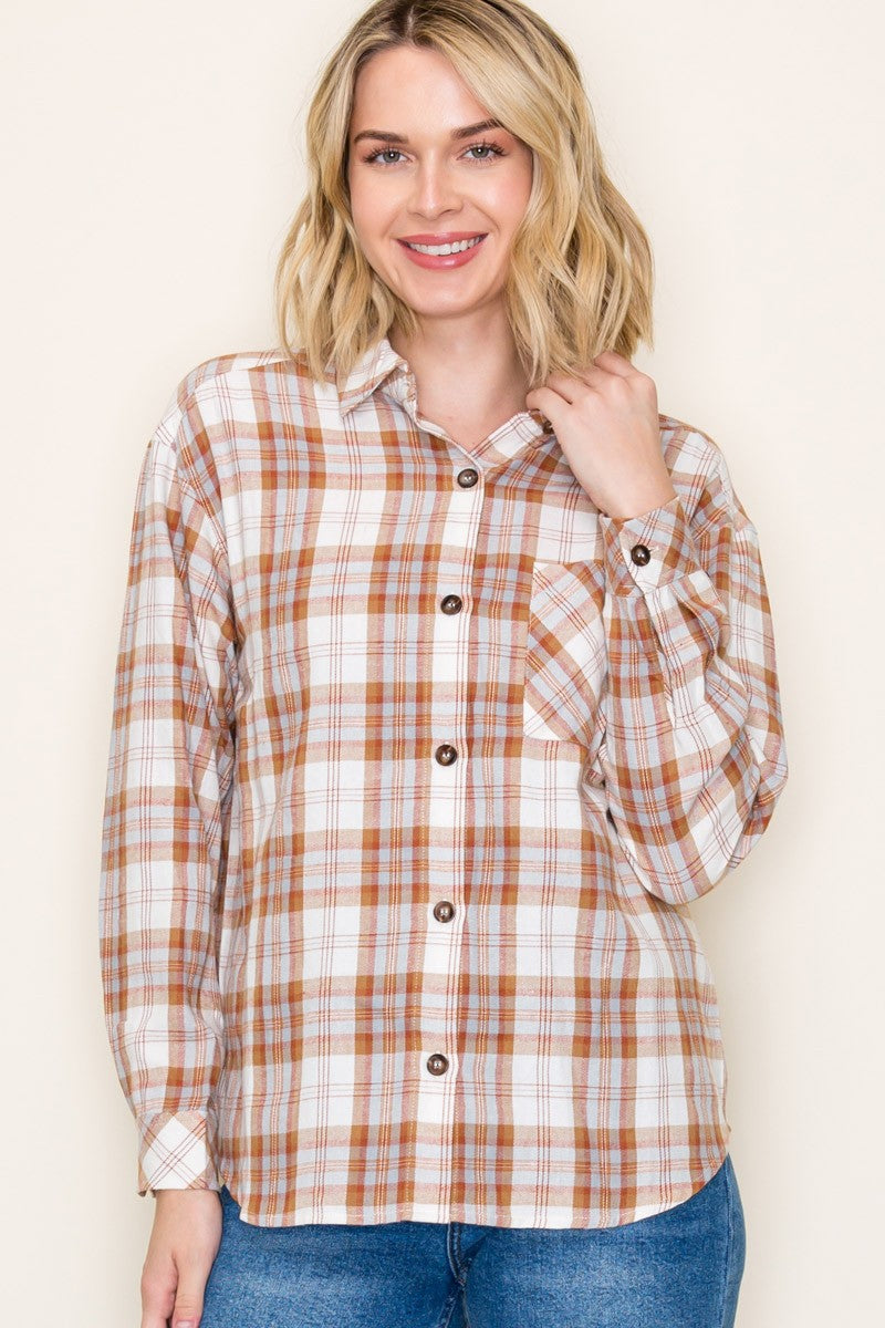 Lenny Flannel Button Down Top - Be You Boutique