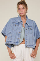 WISHLIST Fred denim cape jacket, 140 outerwear, stylish blue denim cape with collar and open front, casual outerwear for women