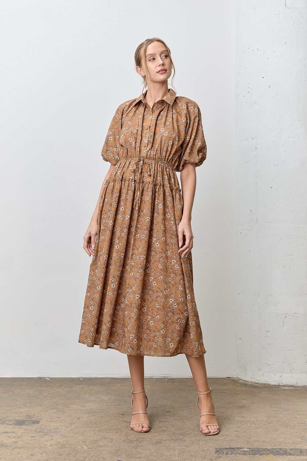 Diana Floral Bubble Sleeve Midi Dress - Be You Boutique