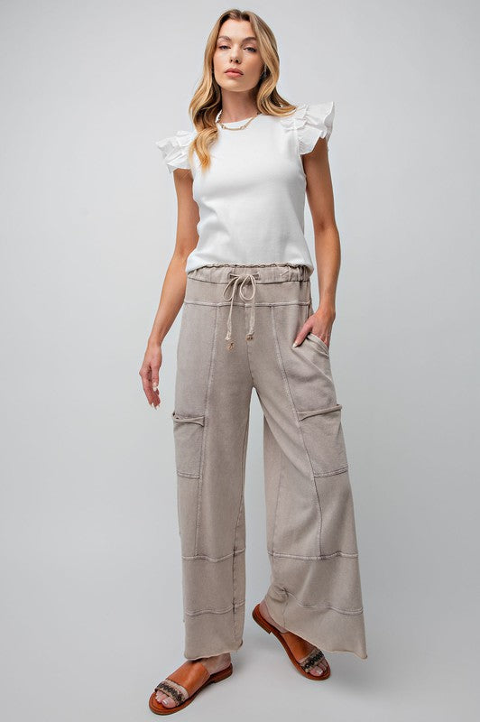 Bradley Mineral Washed Terry Knit Wide Leg Pants - Be You Boutique
