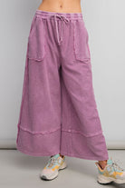 Caris Mineral Washed Upside Down Terry Knit Wide Leg Palazzo Pants - Be You Boutique