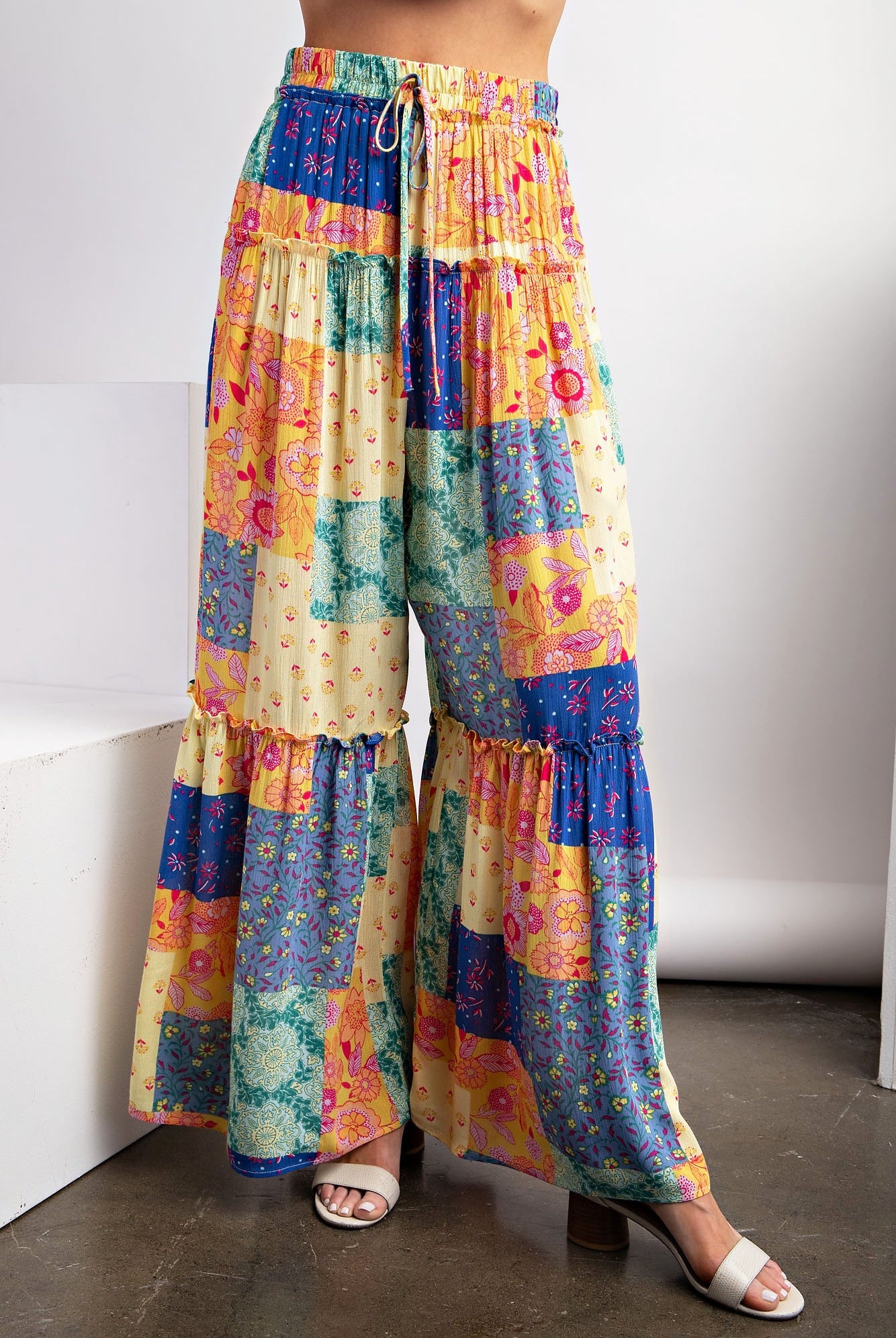 Heather Patchwork Print Rayon Gauze Palazzo Pants - Be You Boutique