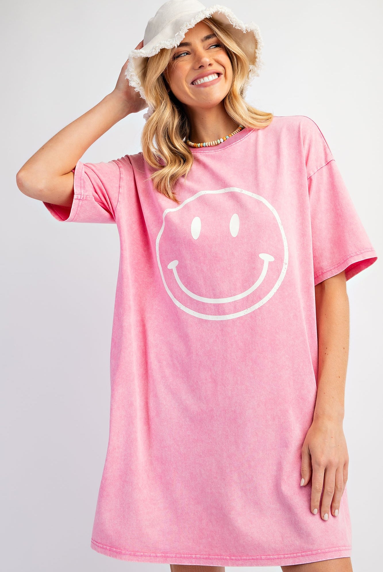 Mia Short Sleeve Happy Face Mineral Washed Cotton Dress - Be You Boutique