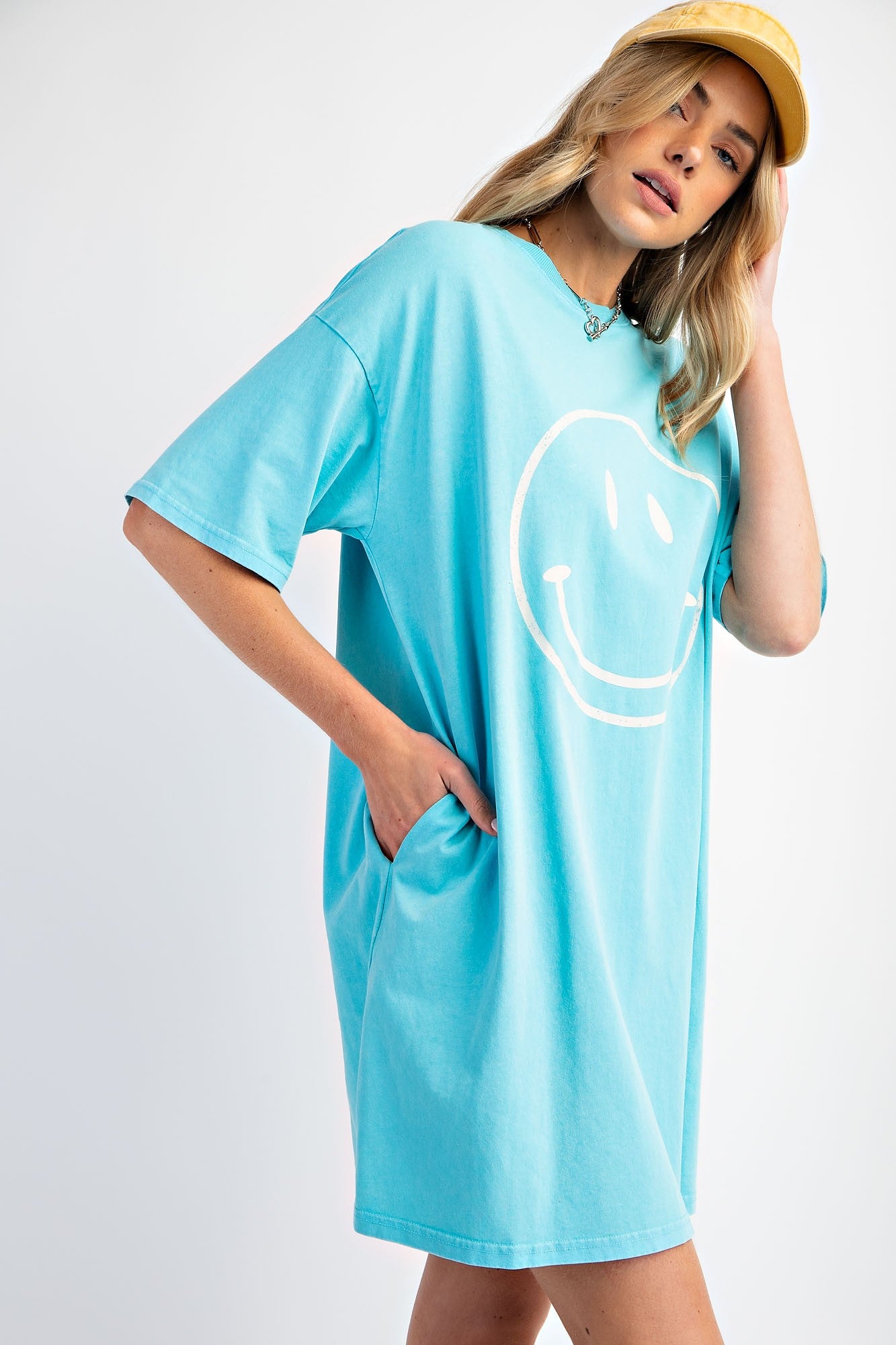 Mia Short Sleeve Happy Face Mineral Washed Cotton Dress - Be You Boutique