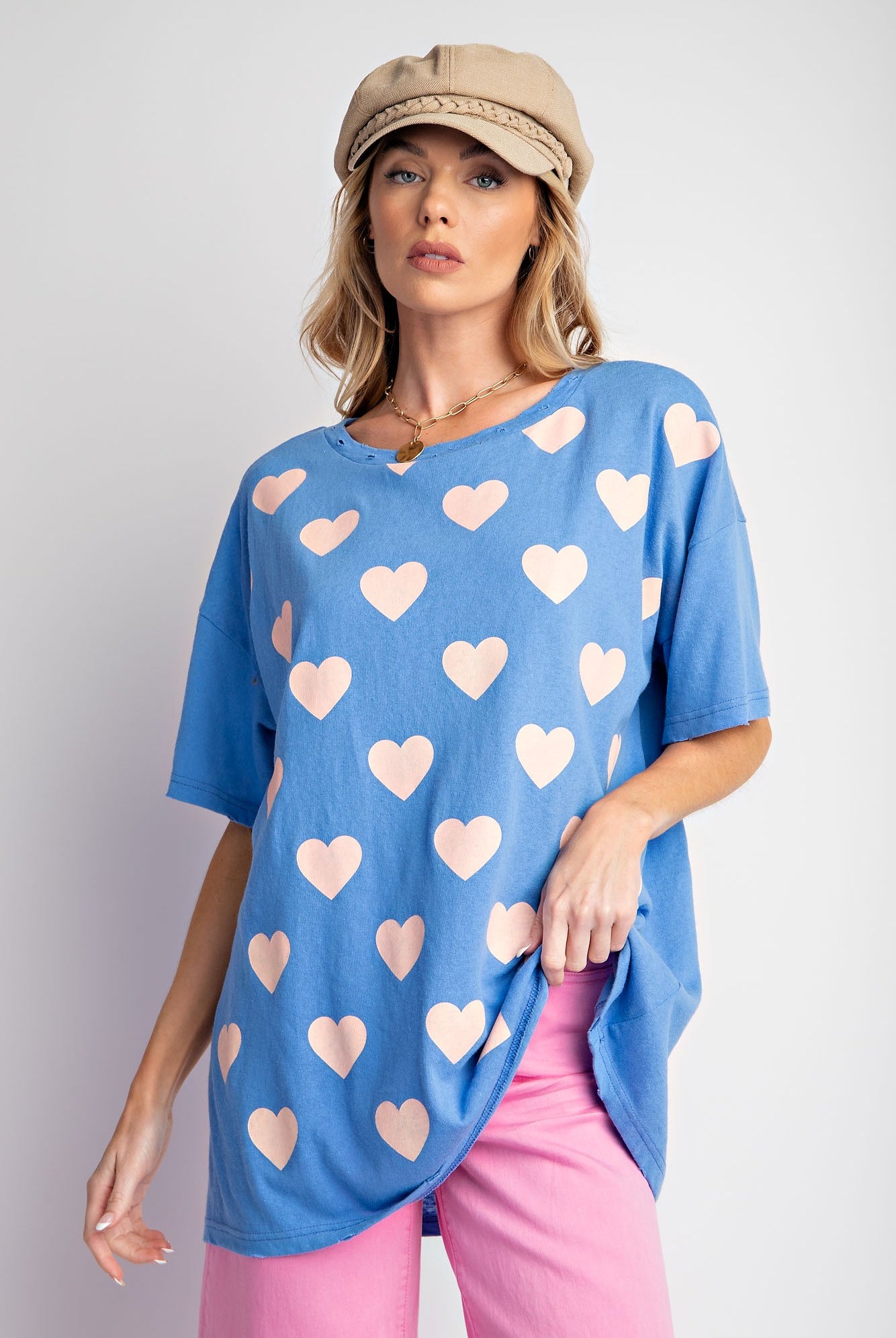 Ava Short Sleeve Heart Print Relaxed Fit Top - Be You Boutique