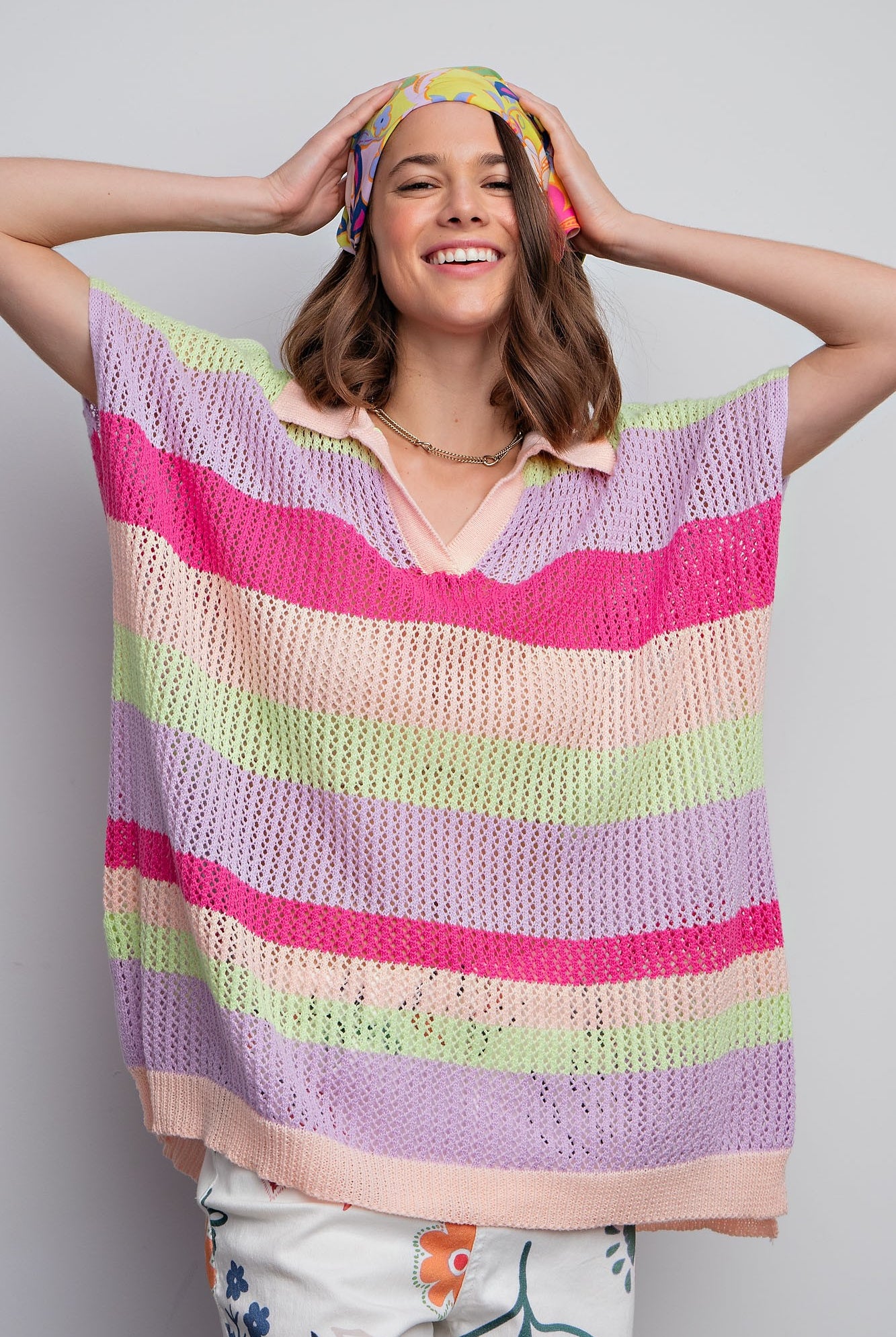 Aurora Multi Color Stripe Knit Lightweight Sweater Top - Be You Boutique