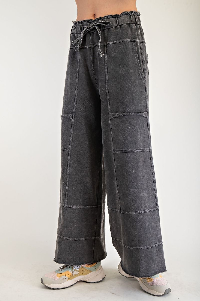 Bradley Mineral Washed Terry Knit Wide Leg Pants - Be You Boutique
