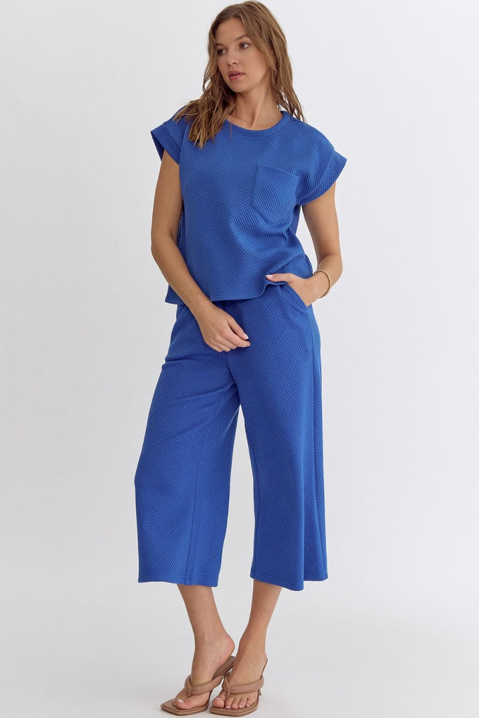 Selah Textured Short Sleeve Top and Wide Leg Pant Lounge Set - Be You Boutique