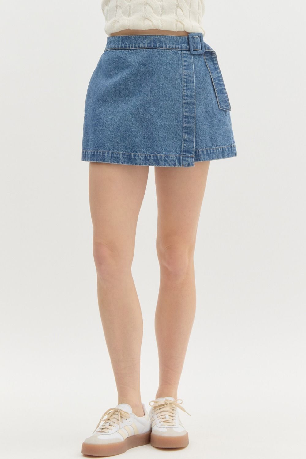 Nikki Buckle Strap Denim Skort - Be You Boutique