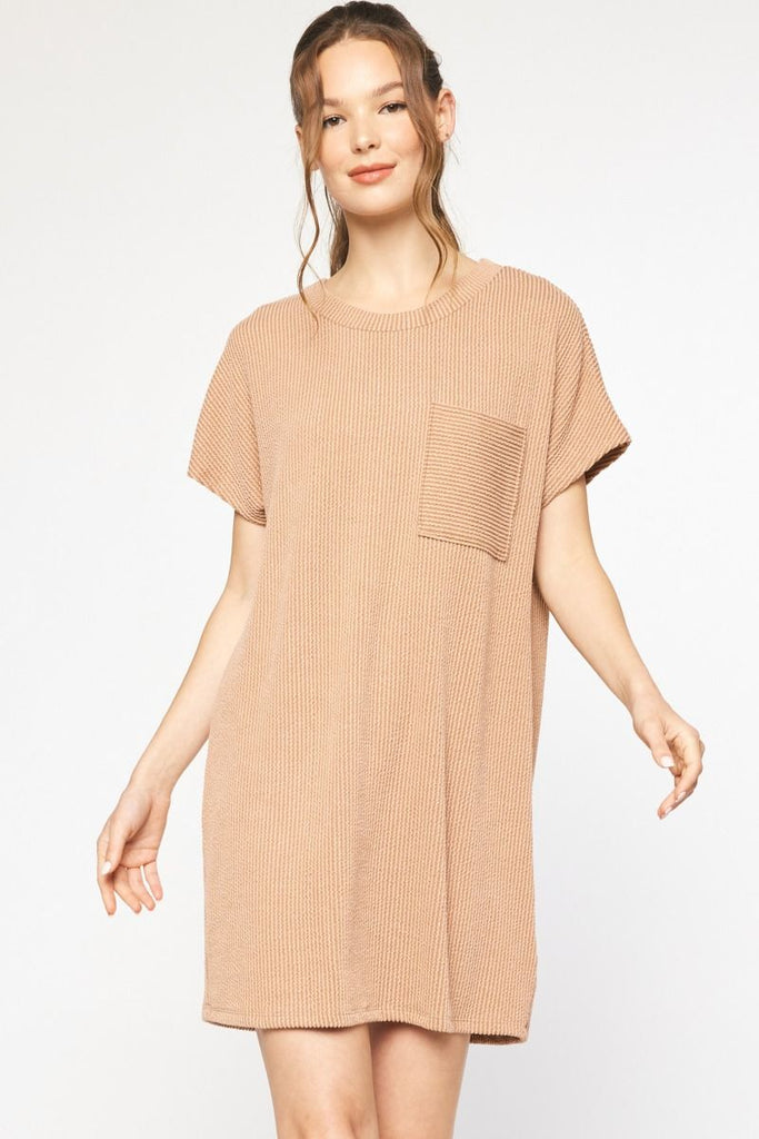 Cameron Ribbed Round Neck Short Sleeve Dress - Be You Boutique