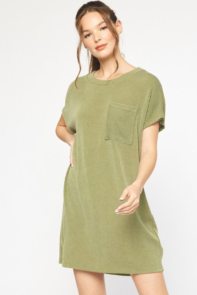 Cameron Ribbed Round Neck Short Sleeve Dress - Be You Boutique