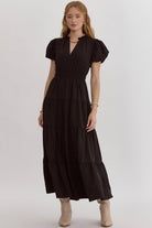 SPRING2025 Martina V Neck Bubble Sleeve Tiered Midi Dress - Be You Boutique