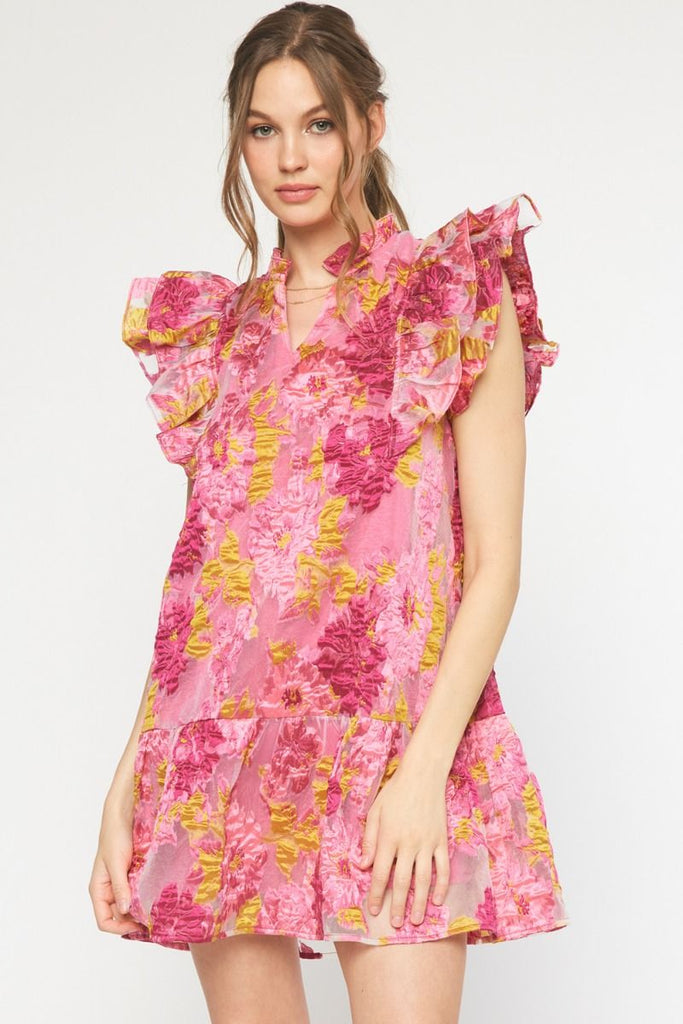 Andrew Textured Floral Print Ruffle Detail Dress - Be You Boutique