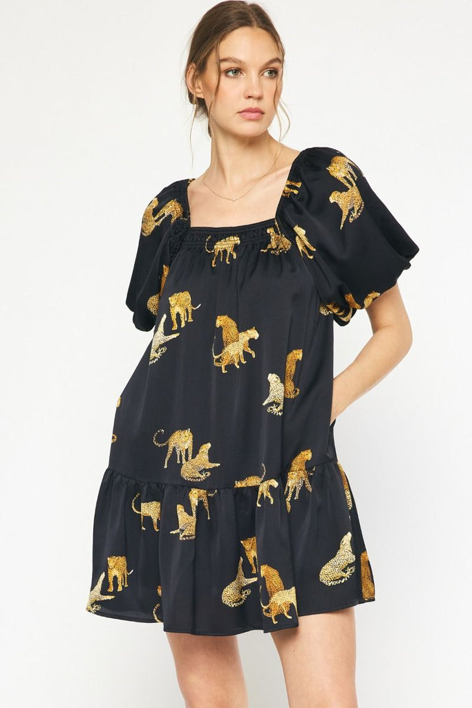 Levi Animal Print Square Neck Short Sleeve Dress - Be You Boutique