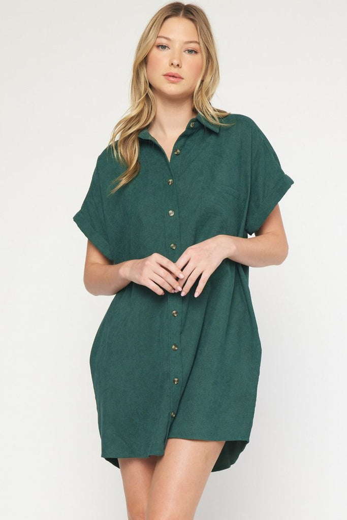 Catnis Corduroy Short Sleeve Button Down Dress - Be You Boutique