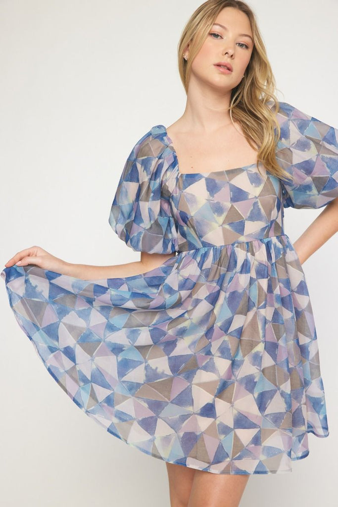 Melody Printed Square Neck Puff Sleeve Dress - Be You Boutique