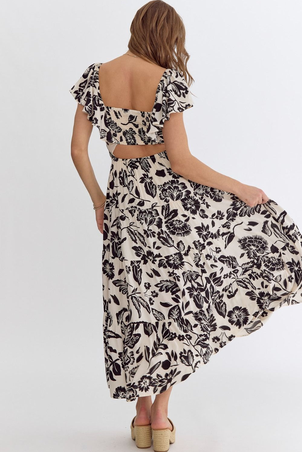 Georgie Floral Print Back Detail Midi Dress - Be You Boutique