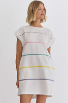 Jaci Textured Round Neck Spangle Trim Short Sleeve Dress - Be You Boutique