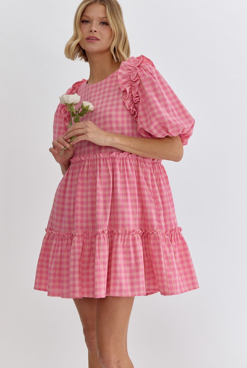 Helen Plaid Ruffle Detail Short Sleeve Babydoll Dress - Be You Boutique