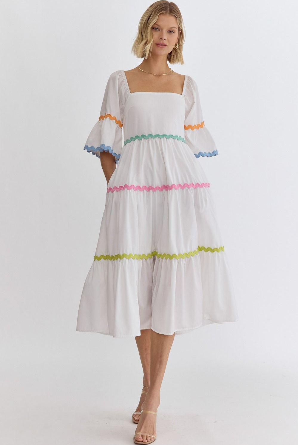 Sarah Short Sleeve Rick Rack Tiered Midi Dress - Be You Boutique