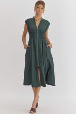 Lena V Neck Sleeveless Zippered Midi Dress - Be You Boutique