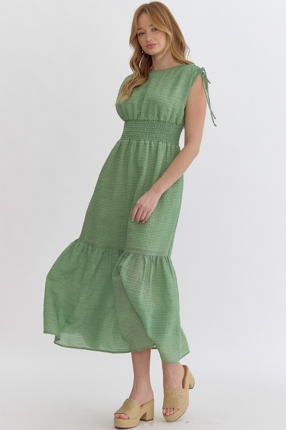 Ivan Textured Round Neck Sleeveless Midi Dress - Be You Boutique
