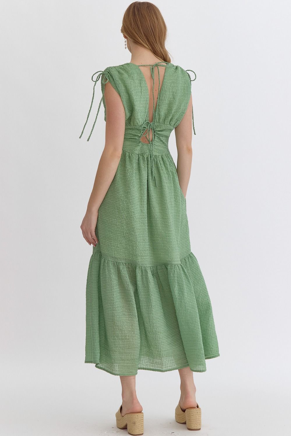 Ivan Textured Round Neck Sleeveless Midi Dress - Be You Boutique