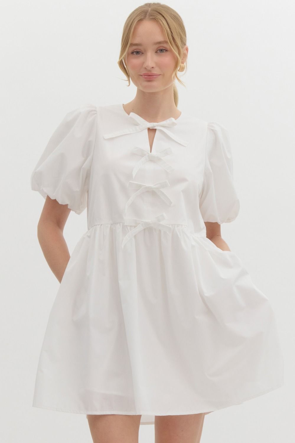 Zara Bubble Sleeve Ribbon Detail Dress - Be You Boutique