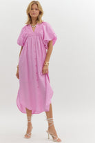 Sophia Textured Button Up Midi Dress - Be You Boutique