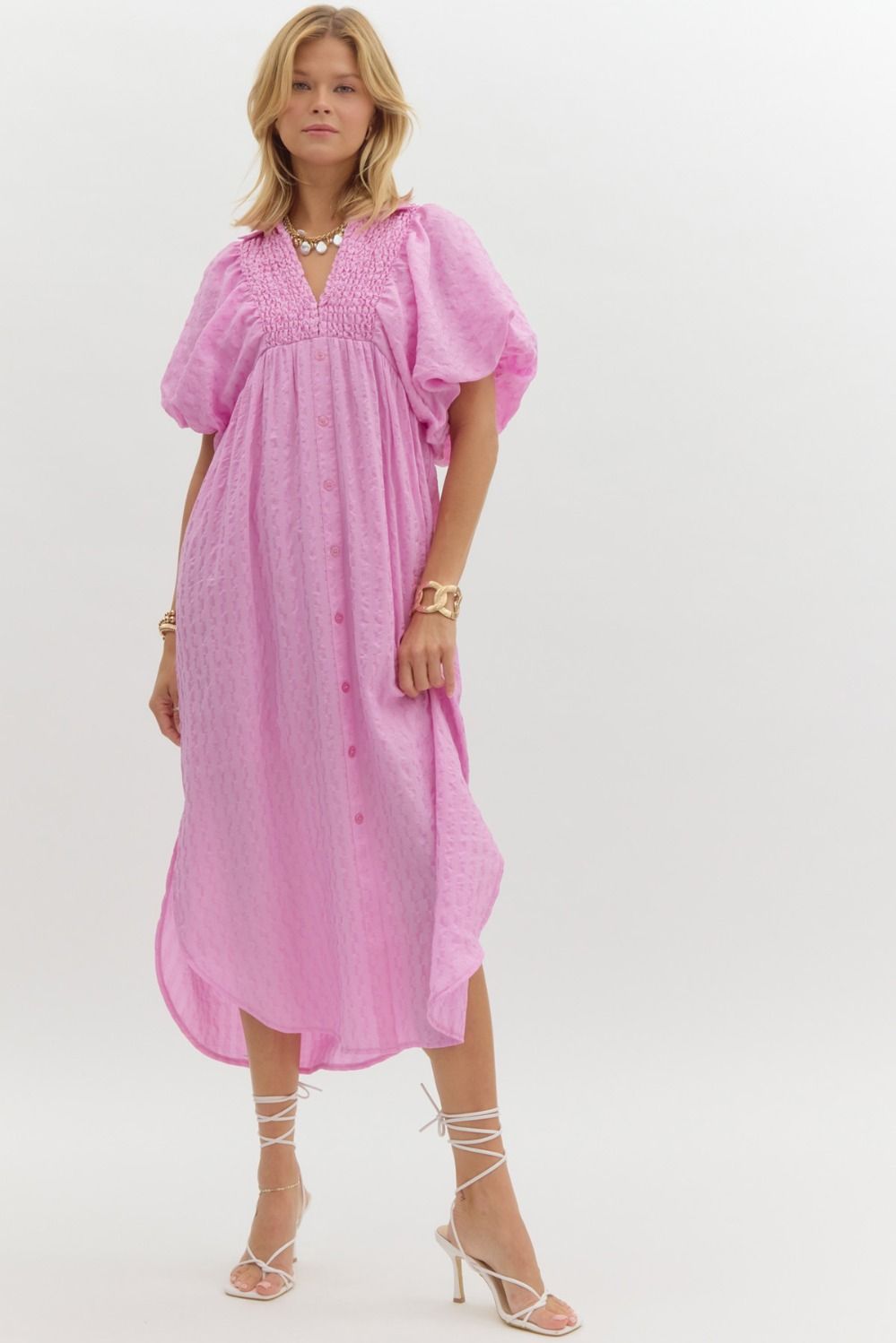 Sophia Textured Button Up Midi Dress - Be You Boutique