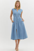 Lena V Neck Sleeveless Zippered Midi Dress - Be You Boutique