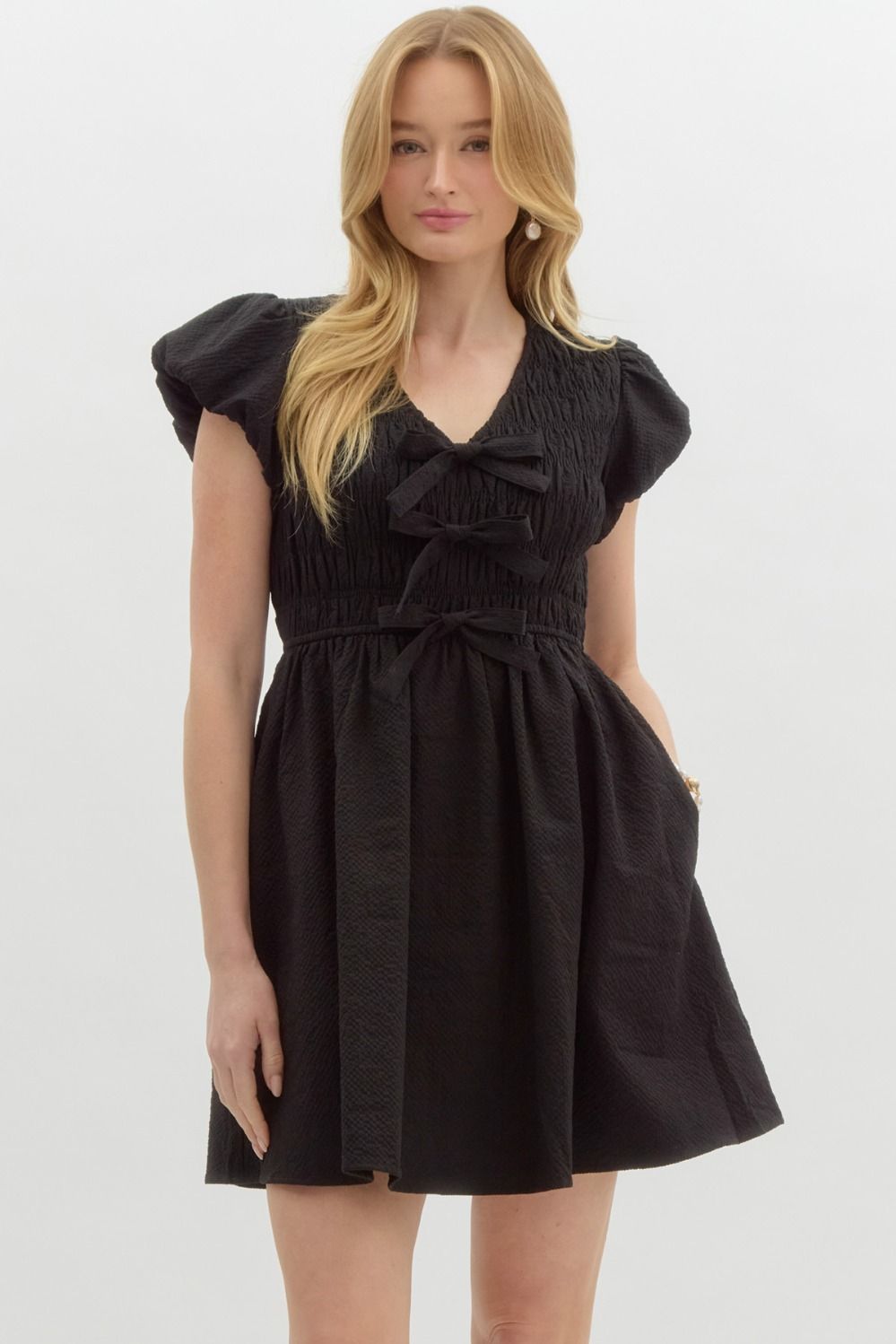 Hayley Textured Bubble Sleeve Dress - Be You Boutique