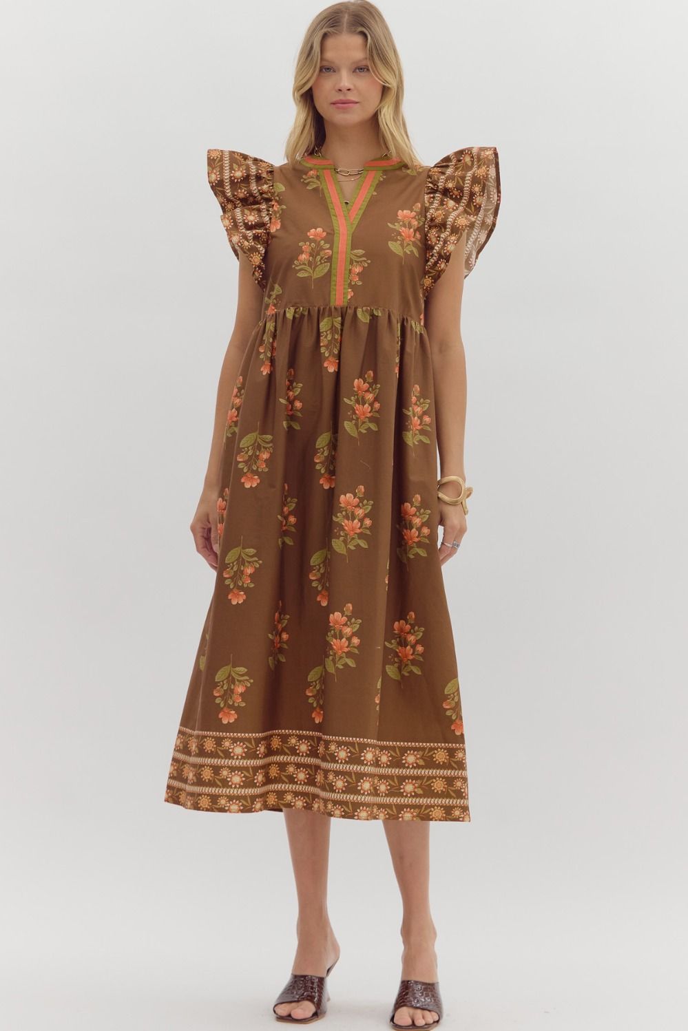 Laura Flutter Sleeve Printed Trim Dress - Be You Boutique