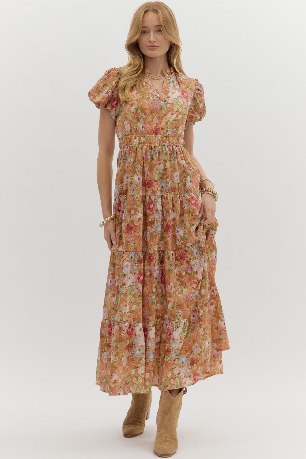 Talara Printed Bubble Sleeve Midi Dress *Waiting on reg* - Be You Boutique