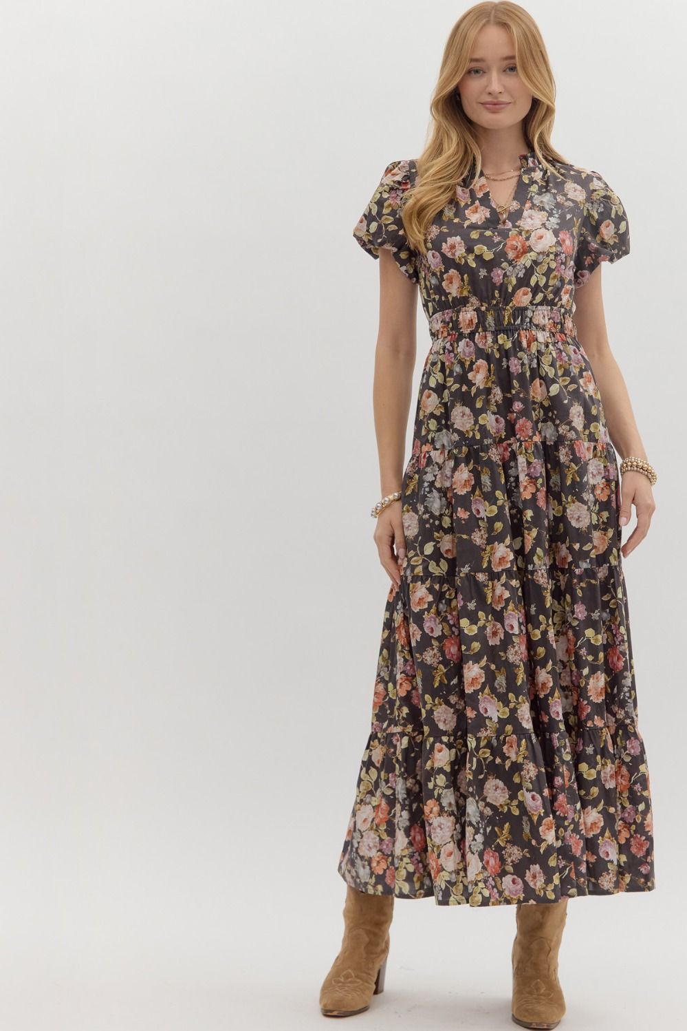 Talara Printed Bubble Sleeve Midi Dress *waiting on regular 9/30 - Be You Boutique