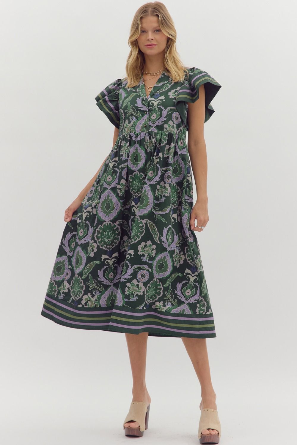 Vanessa Multi Print Flutter Sleeve Dress - Be You Boutique