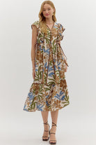 Linda Botanical Printed Flutter Sleeve Dress - Be You Boutique