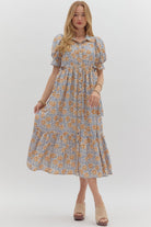Sylvia Scallop Trim Puff Sleeve Midi Dress - Be You Boutique
