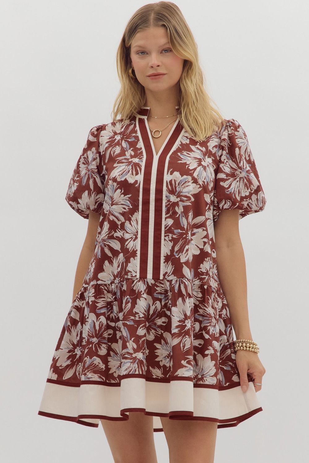 Janice Floral Contrasted Trim Dress **waiting on regular - Be You Boutique