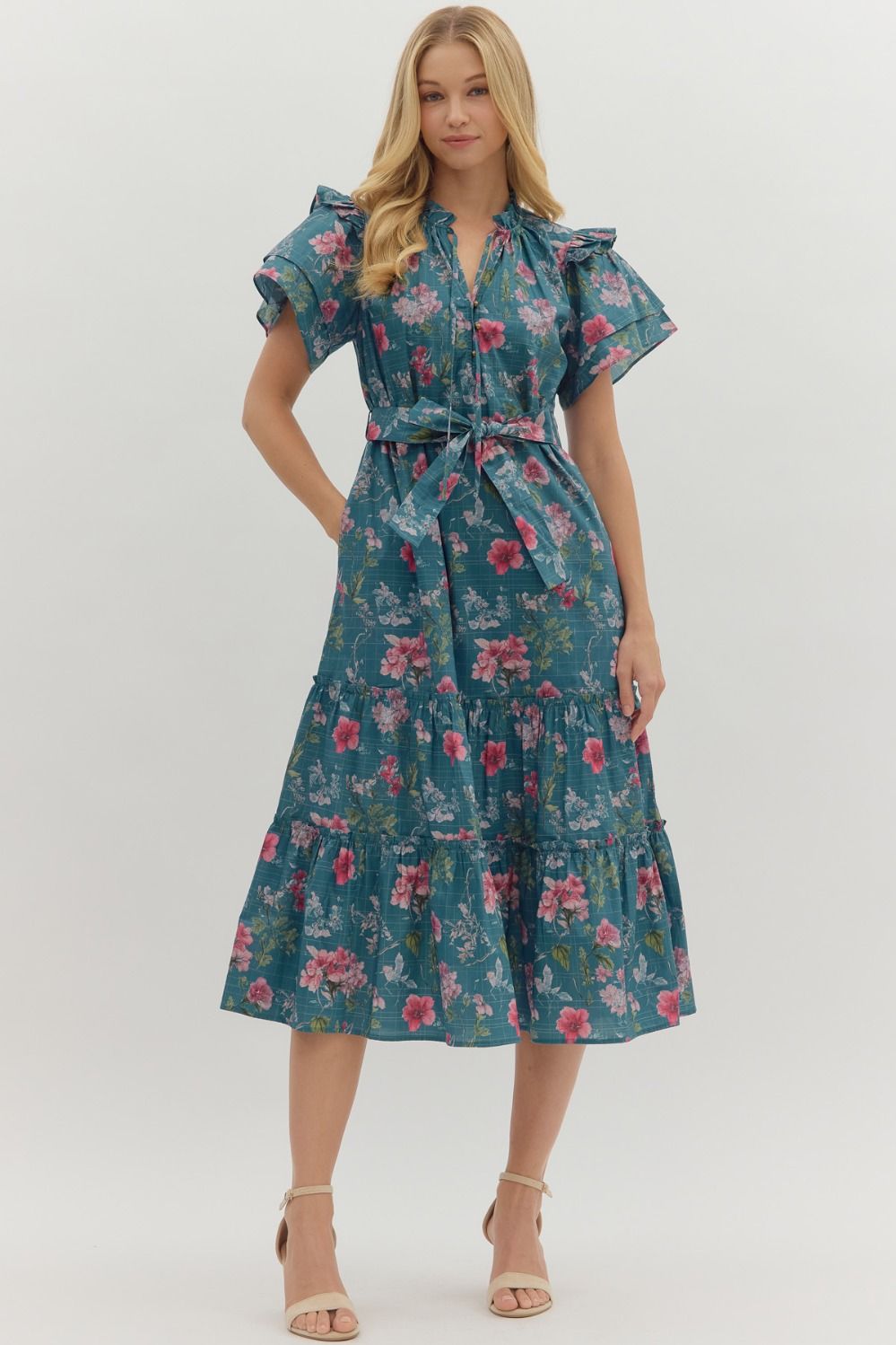 Katherine Floral Flutter Sleeve Dress - Be You Boutique