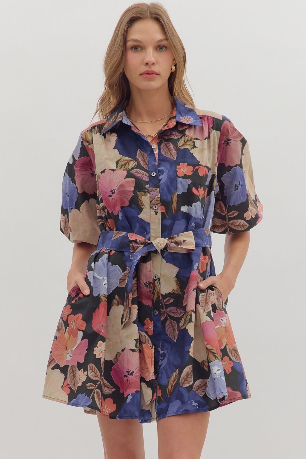 Cynthia Tie Waisted Floral Dress - Be You Boutique