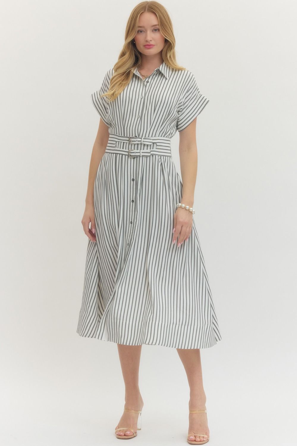 Lauren Pin Striped Tie Waist Dress - Be You Boutique