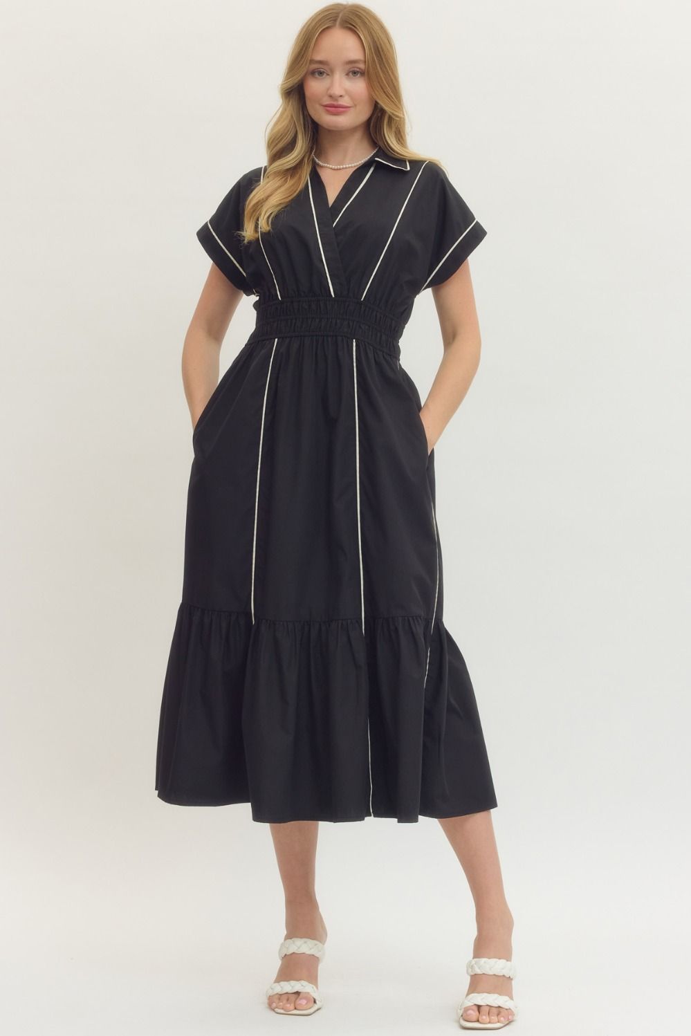 Carson Black Piping Seam Detailed Midi Dress - Be You Boutique