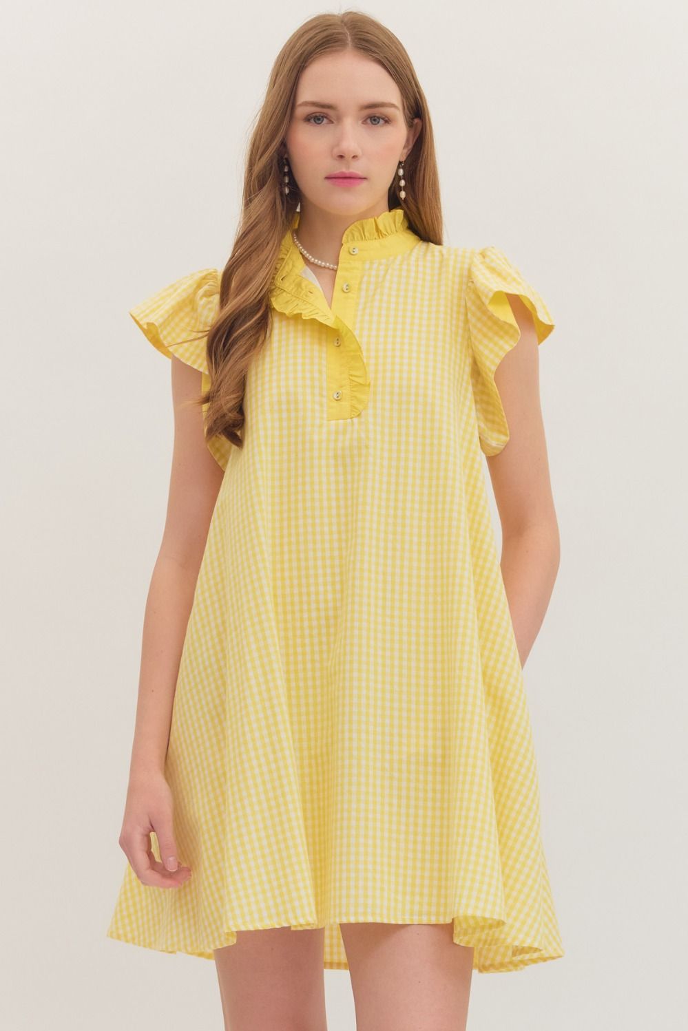 Sophia Gingham Printed Dress by ENTRO, stylish 125 dressy dress with a classic gingham pattern, perfect for elegant occasions.