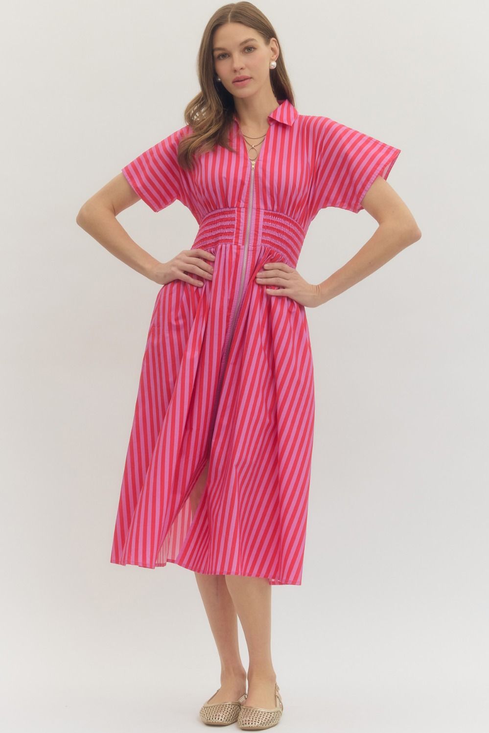 Kristen Striped Zip Up Midi Dress - Be You Boutique
