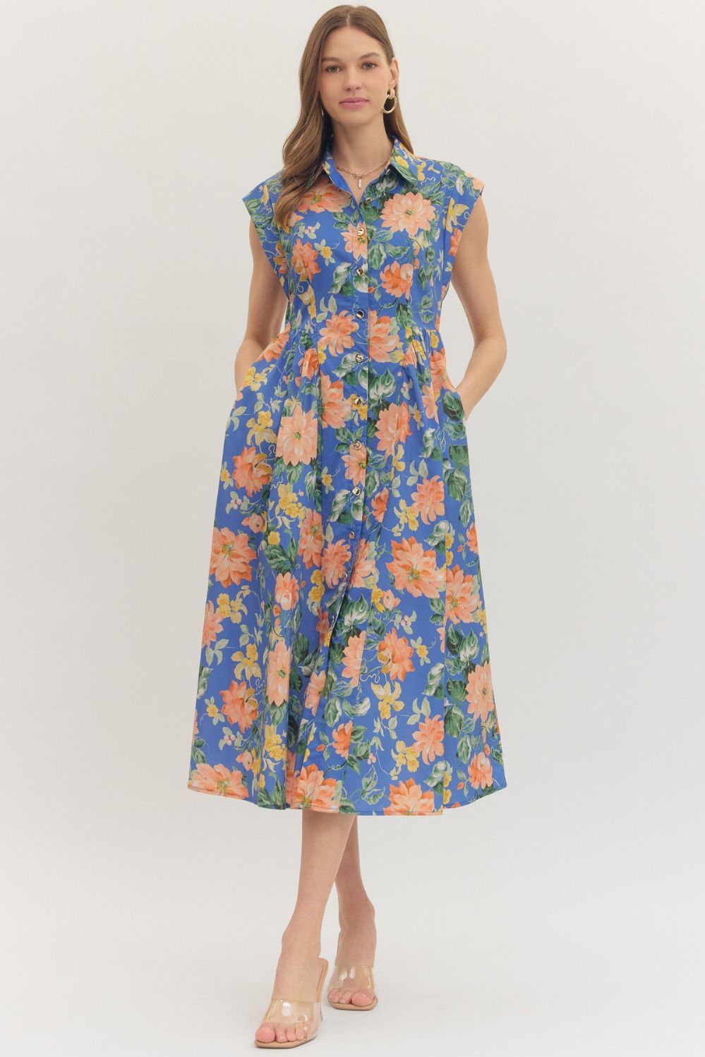 Floral printed mid-length dress by ENTRO featuring a stylish design, perfect for dressy occasions.