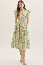 ENTRO Carson floral printed dress with botanical design, elegant dressy dress perfect for special occasions.