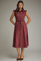 Sandra tie waist sleeveless midi dress by ENTRO, featuring a stylish design with a flattering fit and elegant midi length.