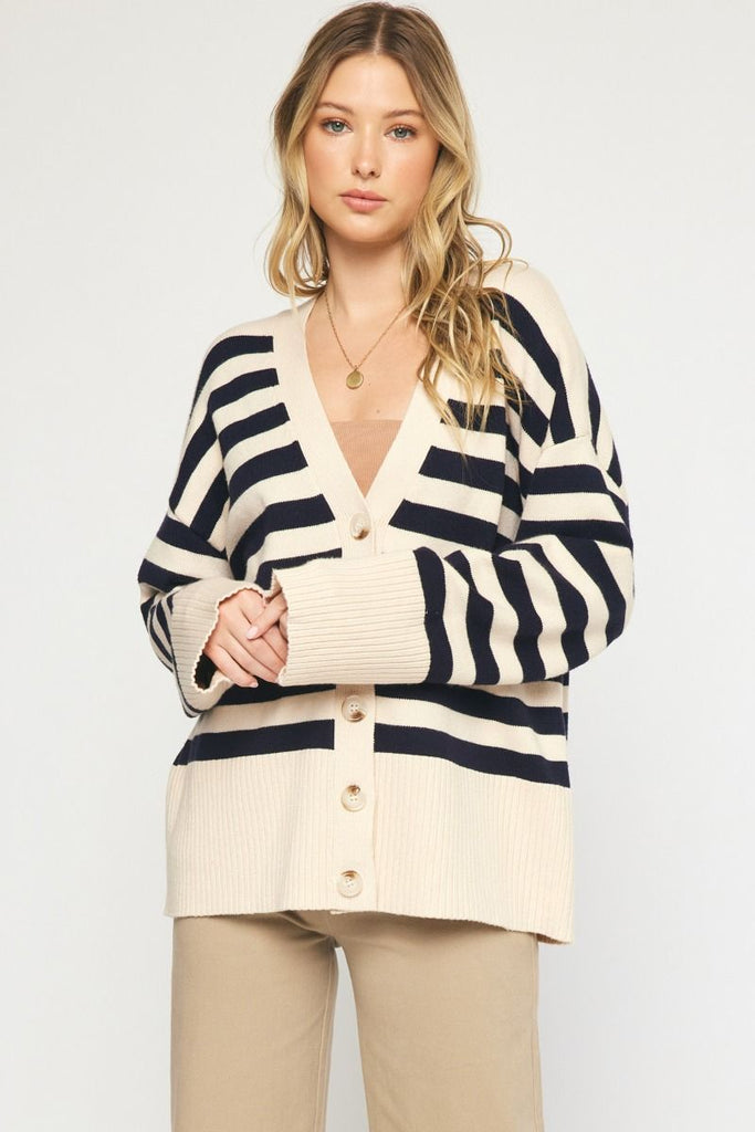 Alfred Striped Oversized Button Front Cardigan - Be You Boutique