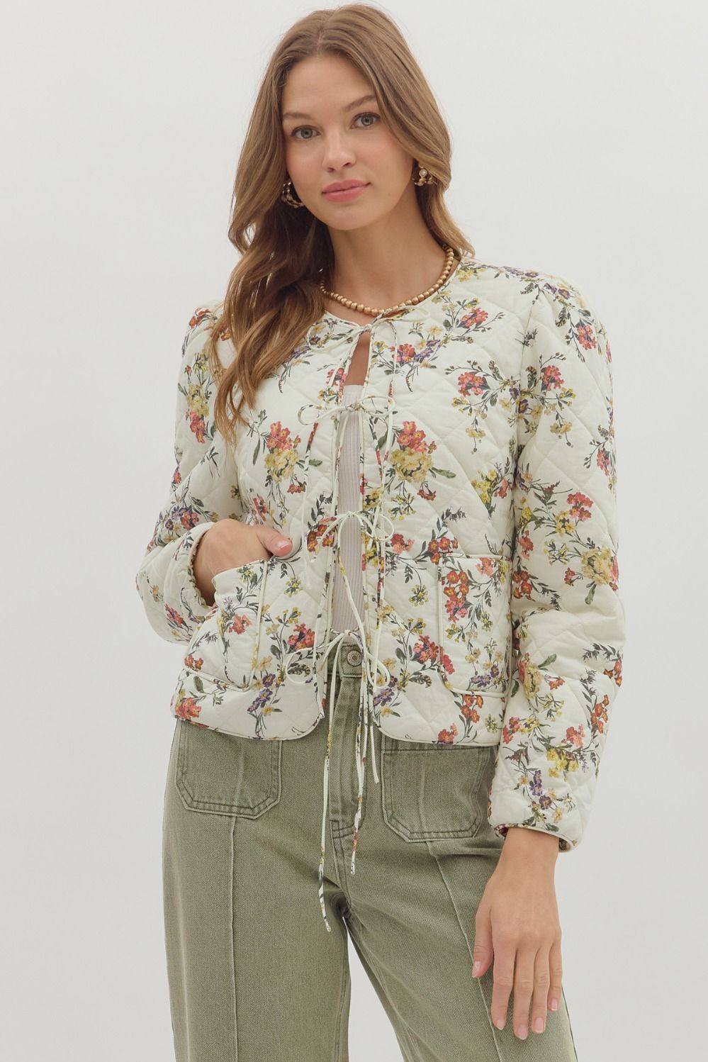 Tori Floral Quilted Tie Front Jacket - Be You Boutique